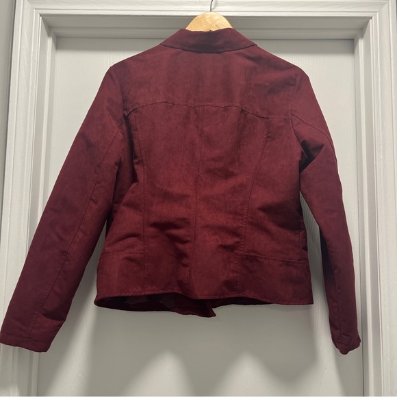 Maison Jules XL Women's Faux Suede Moto Jacket Maroon With Gold Zippers - Picture 2 of 12